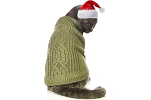 JNANCUN Stretchy Cat Sweater - 17 Colors & 6 Sizes | Snug Winter-Ready Knit for Boy/Girl Cats & Kittens(Olive Green, Medium)