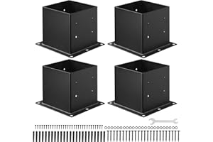 VEVOR 4x4 Post Base 4 Pcs, Inner Size 3.6x3.6 inch / 92x92 mm Post Brackets, Heavy Duty Carbon Steel Decking Posts, Wood Posts Brackets for Pavilion Deck Railing Support Deck Base Plate, Black