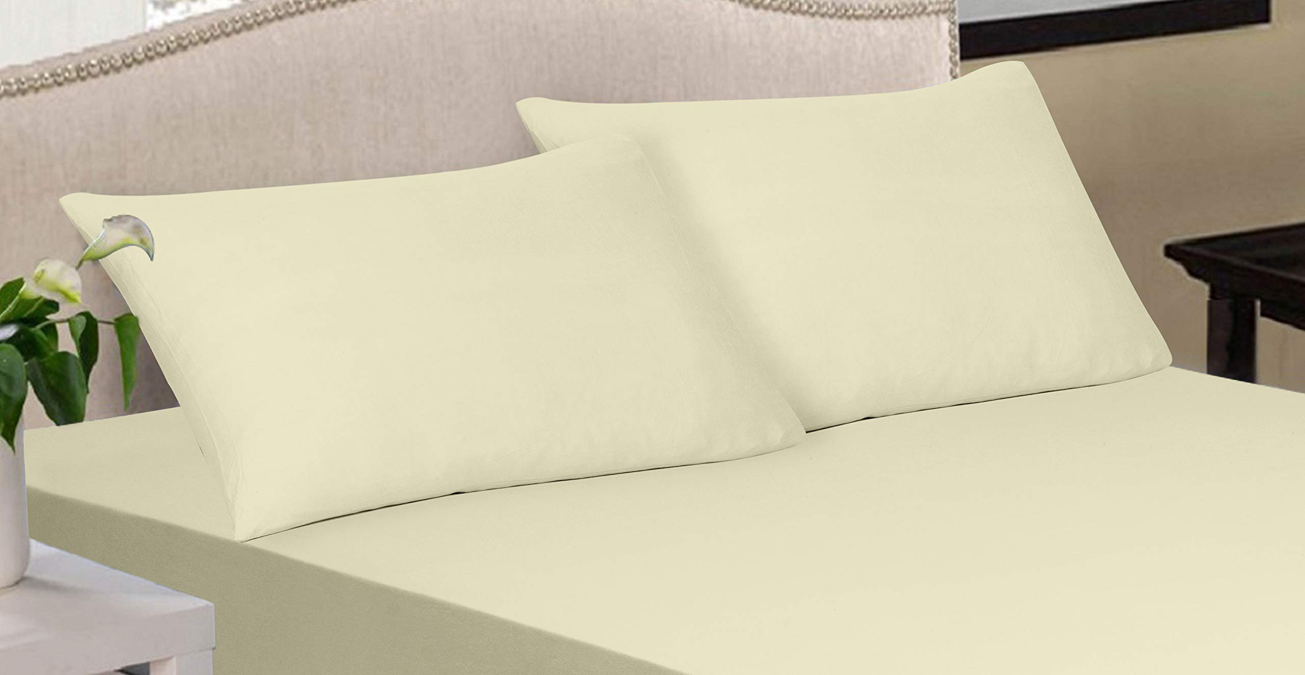 Extra Deep 30 cm Super Soft Luxury Premium Quality 100% Cotton Jersey Fitted Sheet (Cream, Pair of Pillow Case)