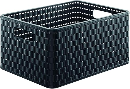 Rotho Country - Caja de almacenaje con efecto de mimbre, Negro, A4: Amazon.es: Hogar