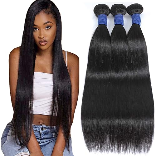 FDX Human Hair Bundles 14 16 18 Inches 10A Straight Bundles Brazilian Virgin 100% Unprocessed Straight Hair Bundles Weave Natural Color (14 16 18)