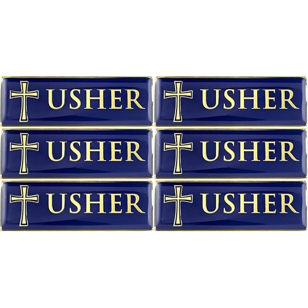 Junior Usher Name Tag, 1x3 Inches, Rounded Corners - Blue Background, White Text (Pack Of 3 With Pin)