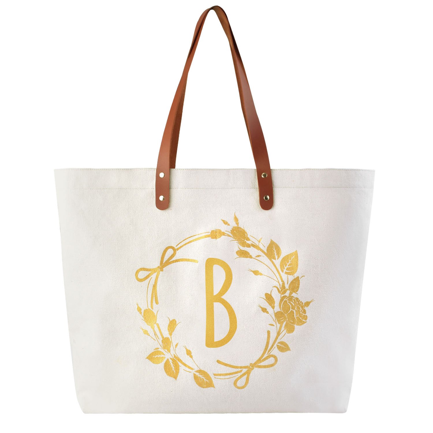 Personalized Canvas Tote Bag With Initial – Large 14x11x6 Inch Monogram Bag For Women, Mom, Sister, Teacher Gift - View #7