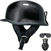 DOT Certified German Style Motorcycle Half Helmet, Vintage Open Face Carbon Fiber Pattern Retro Helmet for Men &amp; Women, Lightweight Quick Release Helmet for Cruiser, Chopper, Scooter