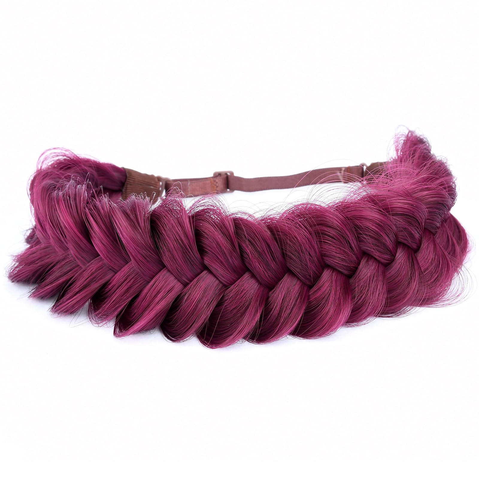 BOBIYA Messy Wide 2 Strand Synthetic Hair Braided Headband Classic Chunky Plaited Hair Headband (Purplish Red) — image 1