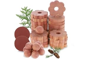 NEEDBROCK 30 Pack Cedar Rings for Clothes Storage, Cedar Blocks with 20 Pcs Cedar Rings 10 Pcs Cedar Balls Cedar Blocks for Closet Drawer Shoe Cabinet Storage Bags