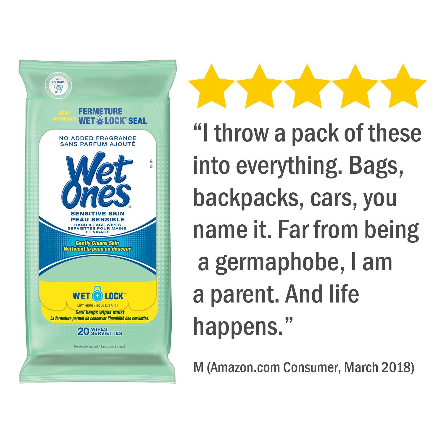 Wet Ones Sensitive Skin Hand Wipes, 20 Count (Pack Of 10) : Beauty