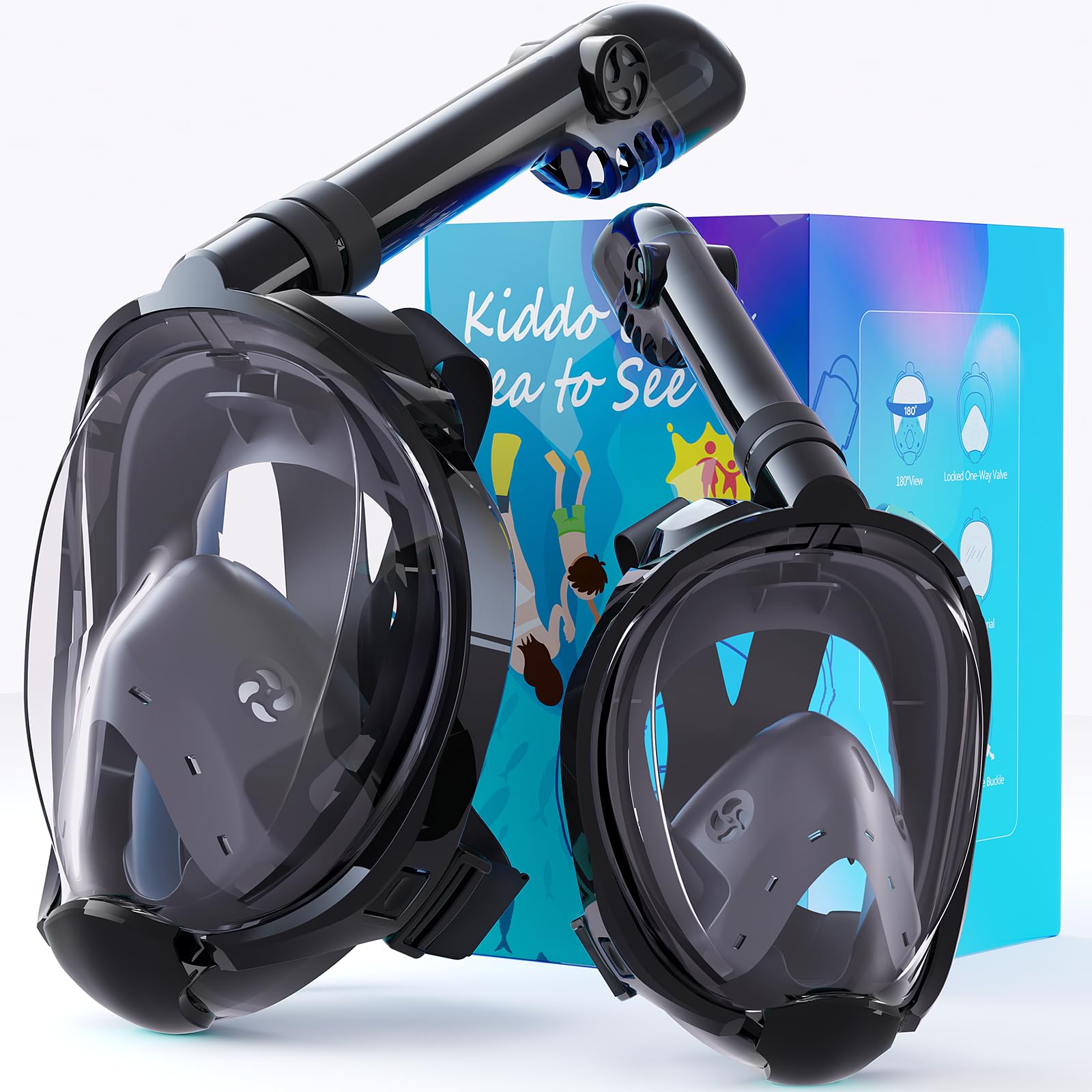 Photo 1 of Greatever G2 Adults Kids Full Face Snorkel Mask 2 Pcs,Snorkeling Gear with Latest Dry Top System,Foldable 180 Degree Panoramic View,Safe Breathing,Anti-Leak&Anti-Fog Snorkeling Mask with Camera Mount