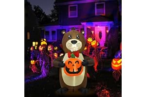 HZGDEJTG 4ft Beaver Hugging Pumpkin Halloween Inflatable Outdoor Decoration, Yard Decorations with LED Lights for Outdoor Lawn, Garden, Home Holiday Party