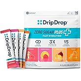 DripDrop Zero Sugar Plus - Sugar Free Hydration Packets- Single Serve Electrolytes Powder Drink Mix - Watermelon, Tangerine, Tropical Punch, Raspberry Lemonade - Non-GMO, Gluten Free, Vegan- 16 Sticks