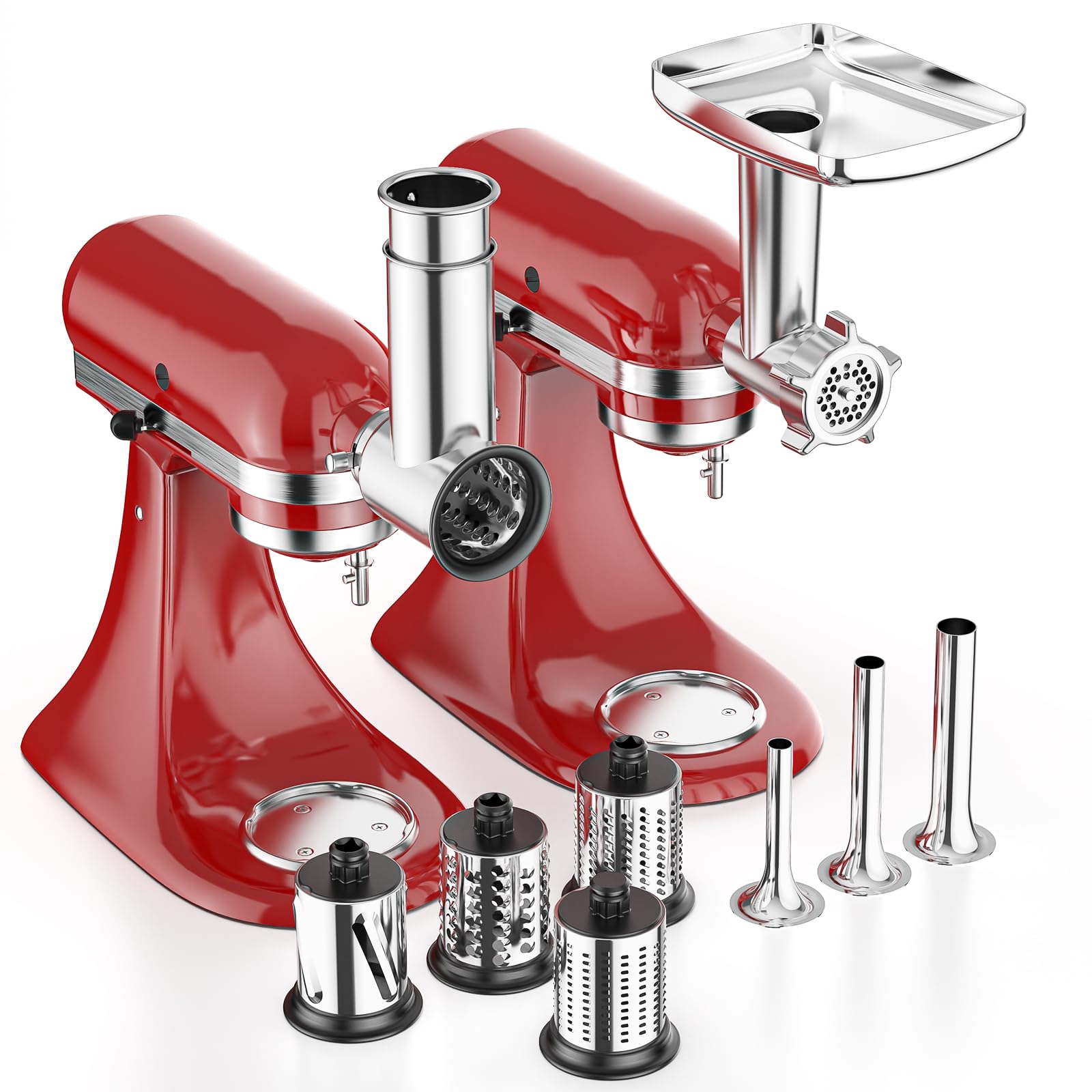 Meat Grinder & Stainless Steel Slicer Shredder Attachment for KitchenAid Stand Mixer, Meat Grinder for Kitchenaid Mixer with Sausage Stuffer Tubes, Cheese Grater Attachment for Kitchenaid Stand Mixer