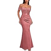 Miusol Women's Elegant Sequin Lace Spaghetti Straps Formal Satin Maxi Dress