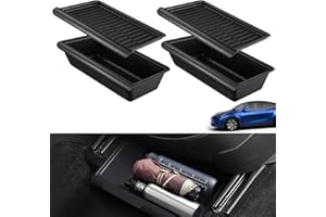 LNRUEG 2 Pack Under Seat Storage Tray for Tesla Model Y, Car Front Seat Hidden Drawer Bins Non Slip with Lid Cover, Underseat Storage Box Organizer for Model Y 2021 2022 2023 2024