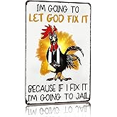 Smilelife Funny Chicken Gifts I'm Going To Let God Fix It Tin Sign for Home Farm Chicken Coop Farmhouse Kitchen Garden Decor 8 X 12 Inch (3520)