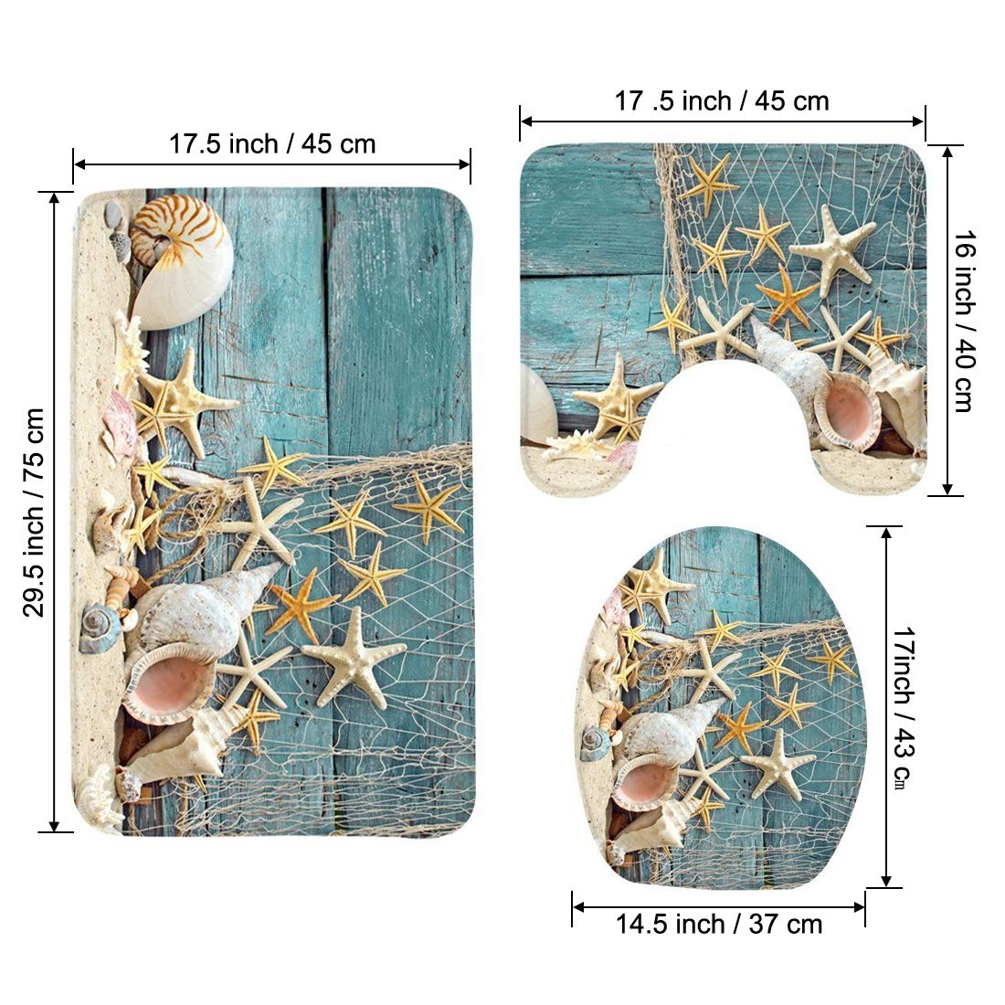 3 PCs Bathroom Mats Set, Flannel Lid Toilet Seat Cover Mat 17\