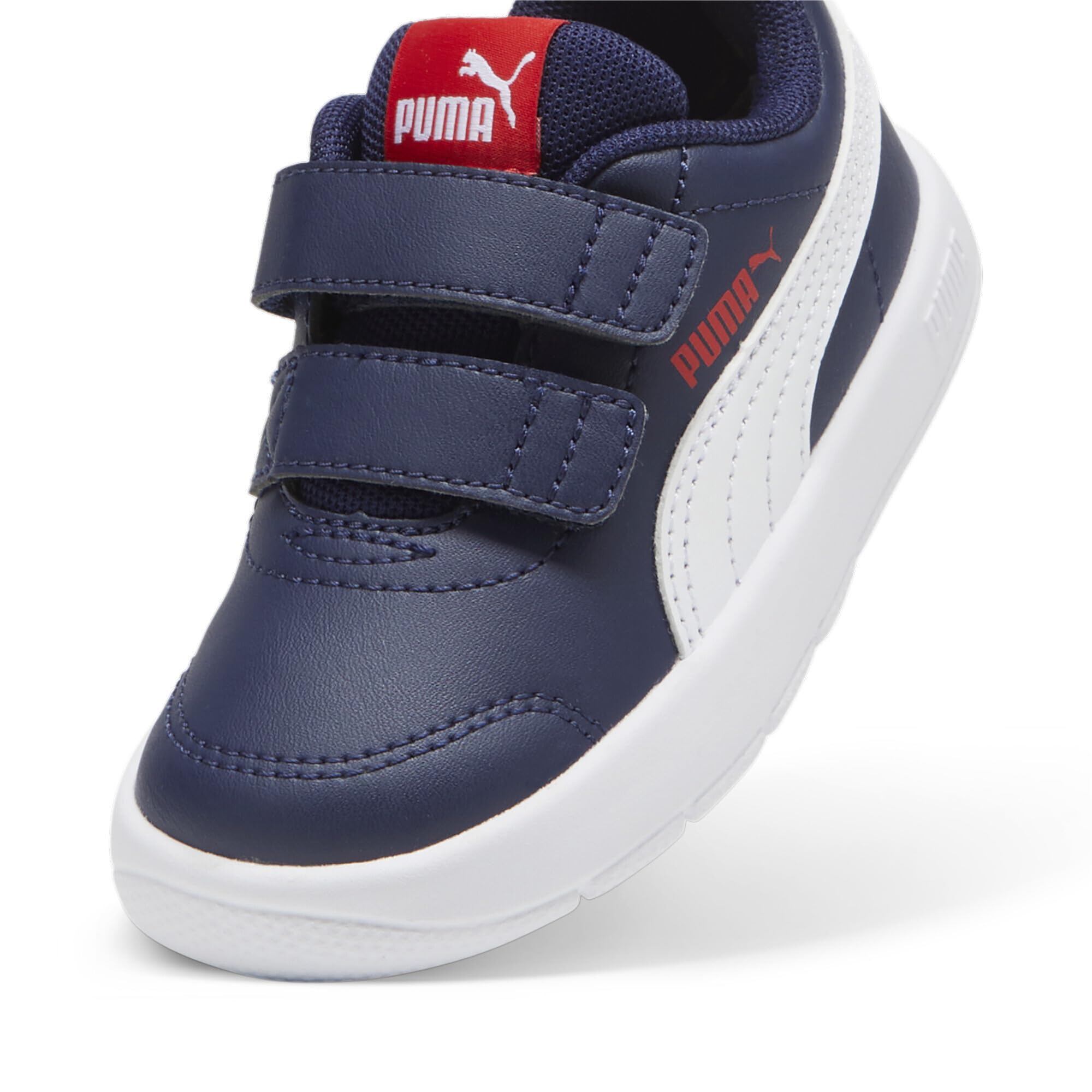 PUMA COURTFLEX V3 V INF Sneaker für Jungen, Unisex, Marineblau/Weiß/Rot, für Kinder ab 7 UK 7
