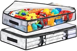 2 Pack Under Bed Storage Containers Bins, Humid-Proof Plastic Underbed Storage Bins, Clothes Storage and Organization Bags, U