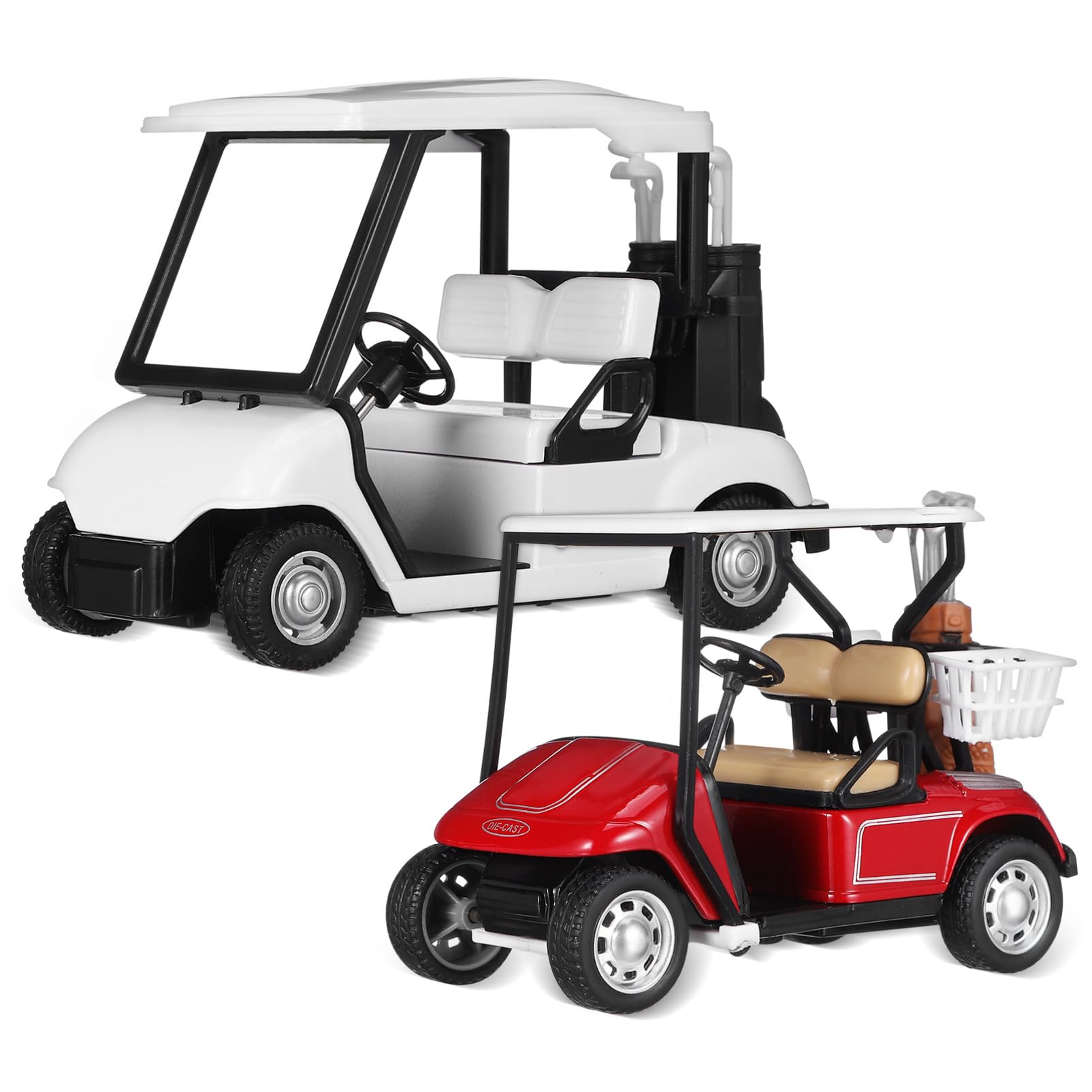 Toddmomy Mini Golf Cart Toy Cars 2-Pack Pullback Action Model Vehicles with Realistic Details for Kids Party Favors Indoor Outdoor Play