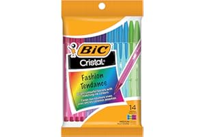 BIC Cristal Orginal Ballpoint Pen, Medium Point (1.0mm), With Tungsten Carbide Ball For Smooth Flow, Assorted Colours, 14-Cou