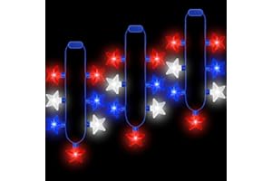 EOBOH 4th of July Necklace Accessories, 3PCS Fourth of July Light up Necklaces, Patriotic Independence Day 7 Bulb Red Blue White Stars Accessories, Glow Necklace for Memorial Day Parades Party Favors Supplies