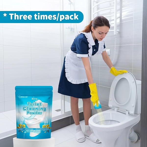 KRRIS TOILET BOWL CLEANER POWDER – SELF-ACTIVATING TOILET CLEANER FOR STUBBORN STAINS & LIMESCALE, DEEP CLEANING FOAM WITH DAYLILY FRAGRANCE, SAFE TOILET CLEANING SUPPLIES (4 PACKS × 3 OZ)