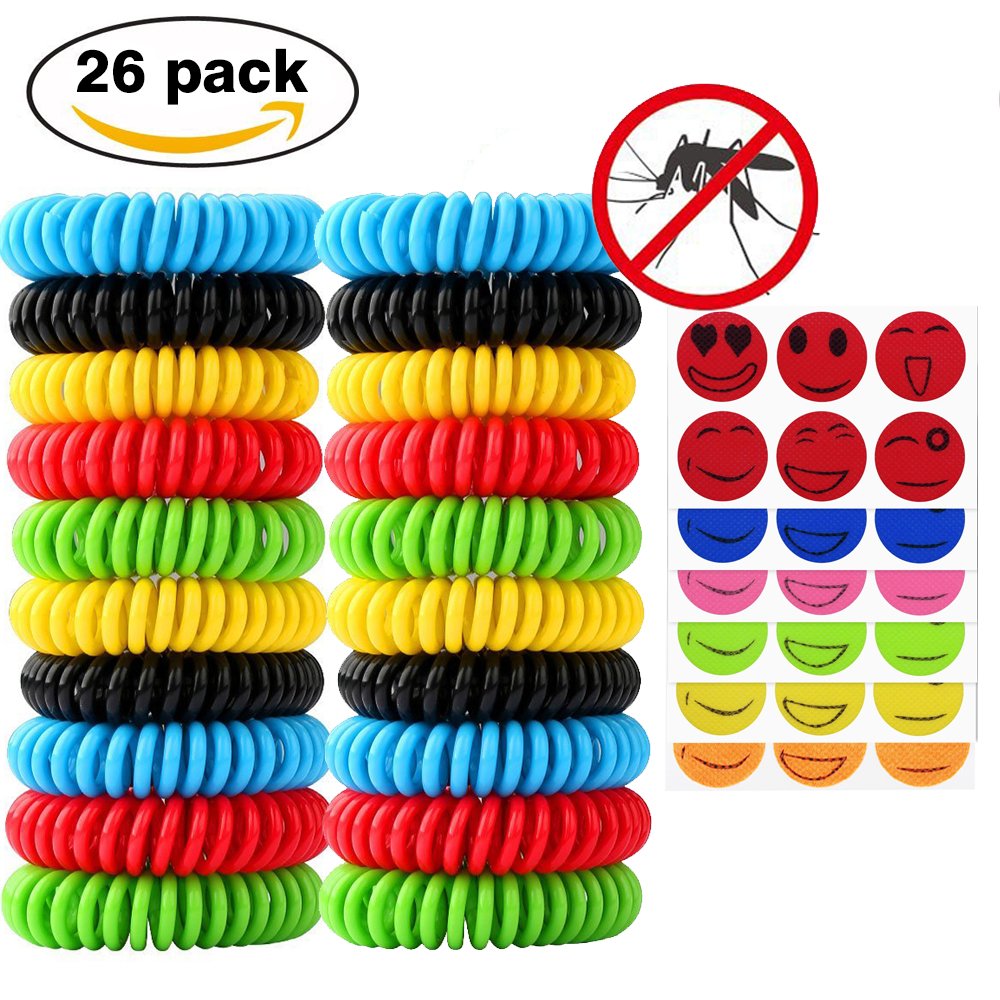 20pcs Bracelets anti-moustique avec 6pcs Autocollants anti-moustique Naturels Huiles essentielles - Ne contient pas de DEET - Résiste à l\'eau - Aléatoire