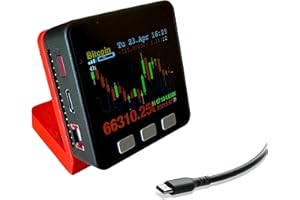 Crypto Bitcoin Candlestick Price Display (V3) - Desk Gadget Coin Ticker – Customizable LCD Tracker – Black Wood & Red Finish 