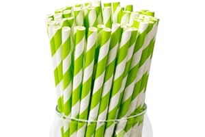 PakTalk [100 Pack] Green Paper Straws, Disposable Green Straws Biodegradable Paper Straws for Drinking, Lemonade, st. Patrick's Day, Holiday, New Year, Party Supply(0.24" x 7.75", Green)