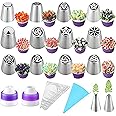 Suuker 27 Pieces Russian Piping Tips Set, Cake Decorating Tips Baking Supplies for Cupcake Cookies Birthday Party (12 Icing Tips 10 Pastry Baking Bags 2 Leaf Piping Tips 2 Couplers 1 Silicone Bag)