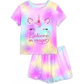 MHJY Girls Pajama Set 2 Piece Ruffled Short Sleeve Summer Sleepwear | Breathable Girls Pjs Featuring A Soft Elastic Fit And Stylish Ruffles Perfect For Cozy Sleep Or Summer Lounging