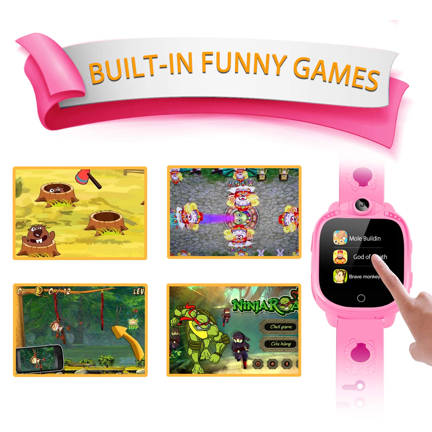 Kids Smart Game Watch with 90°Rotatable Camera Touch Screen Digital Wrist Watch Smartwatch for Girls Kids Electronic Learning Toys(Pink)