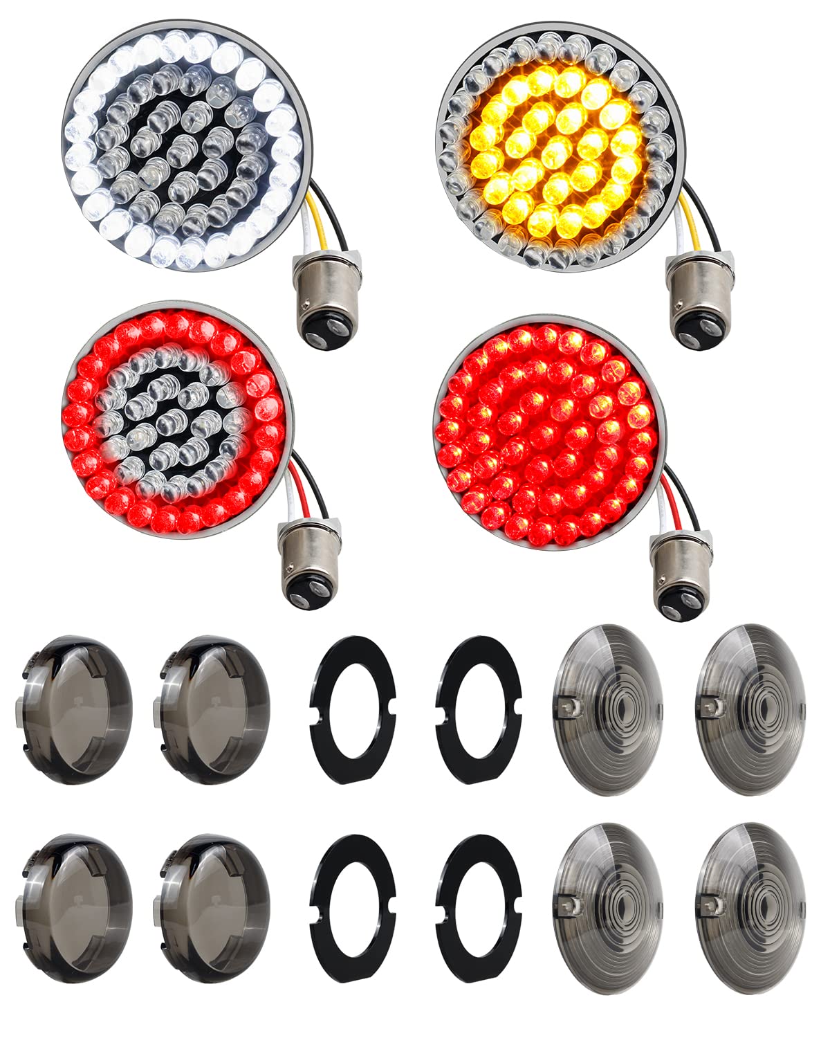Photo 1 of NTHREEAUTO 1157 LED Front Rear Turn Signals, 2 Inch Bullet + 3-1/4 Inch Flat Smoked Turn Signal Light Lens Compatible with Harley Touring Dyna Sportster Softail Road King Street Glide 1986-2023