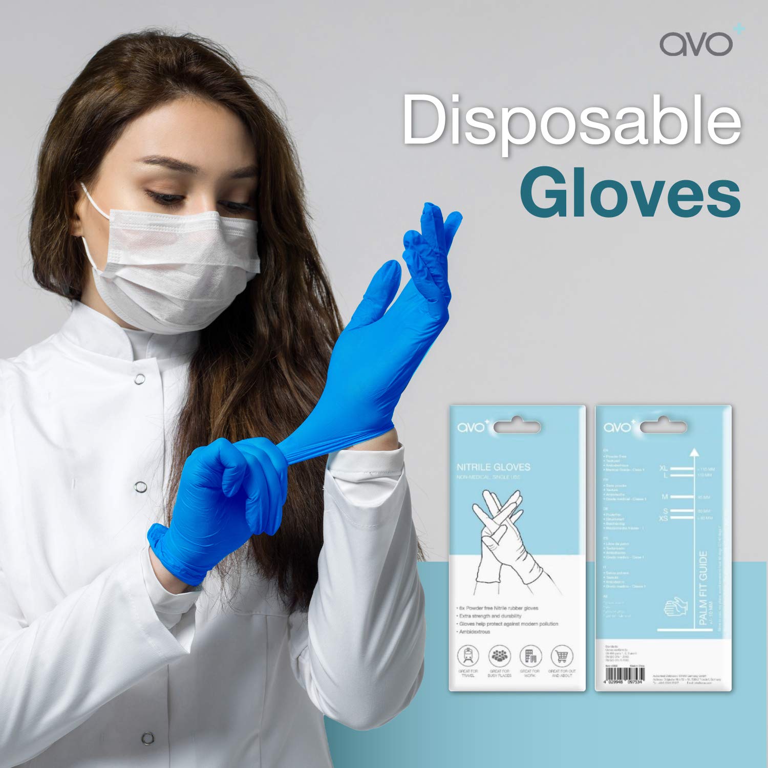 AVO+ 20 Pack Extra Large Disposable Gloves, Hypoallergenic Latex Free Protective, Extra Strong