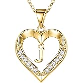 Turandoss Heart Initial Necklaces for Women - Dainty 14K Gold Plated CZ Heart Pendant Necklace with Tiny Letter A-Z, Non Tarnish Waterproof Trendy Jewelry Gifts for Mom Wife Girlfriend
