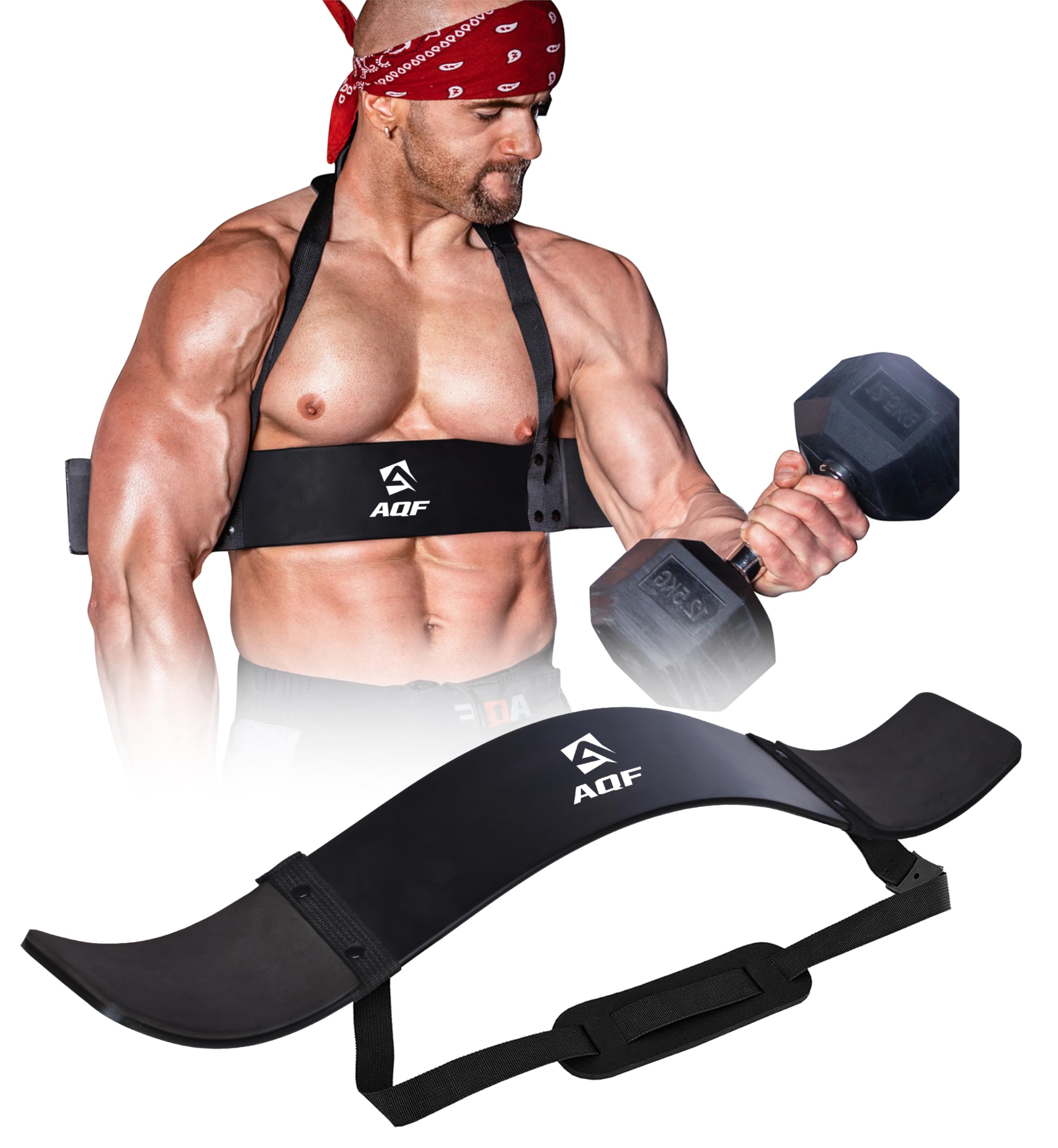 AQF Arm Blaster for Biceps & Triceps – Bicep Curl Isolator Bar with Adjustable Strap & Neoprene Neck Padding, Weightlifting Arm Curl Support Bomber for Muscle Gain, Bodybuilding & Strength Training