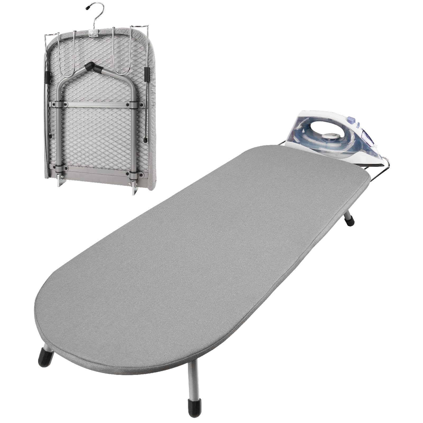 Photo 1 of Omuachip Metal Tabletop Ironing Board with Iron Rest, Portable Ironing Board Small with Heat Resistant Cotton Cover, Mini Iron Board for Small Space and Travel, 32 x 12 Inch (Gray)