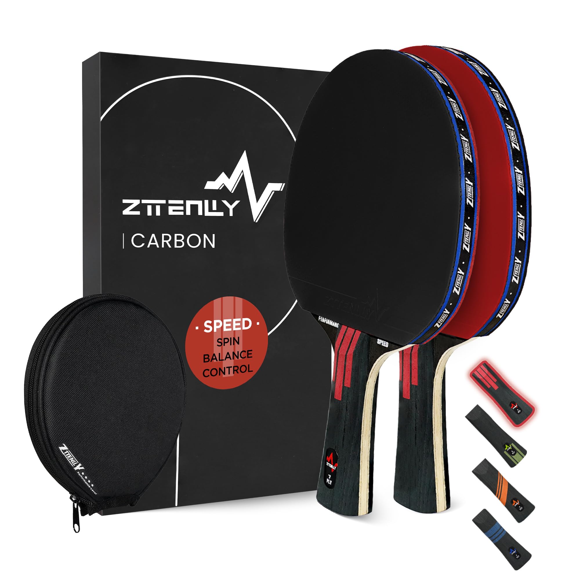 Photo 1 of ZTTENLLY Ping Pong Paddle with Carbon Technology | Performance-Series,7-ply Finest Blade, Expert Speed/Edge/Balance, Thicker Protector Case | Table Tennis Racket for Professional (Speed, 2-Pack)