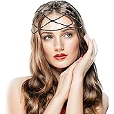Juexica Rhinestone Flapper Headpiece Chainmail Headpiece 1920s Showgirl Accessories for Women Head Chain Jewelry(Black)