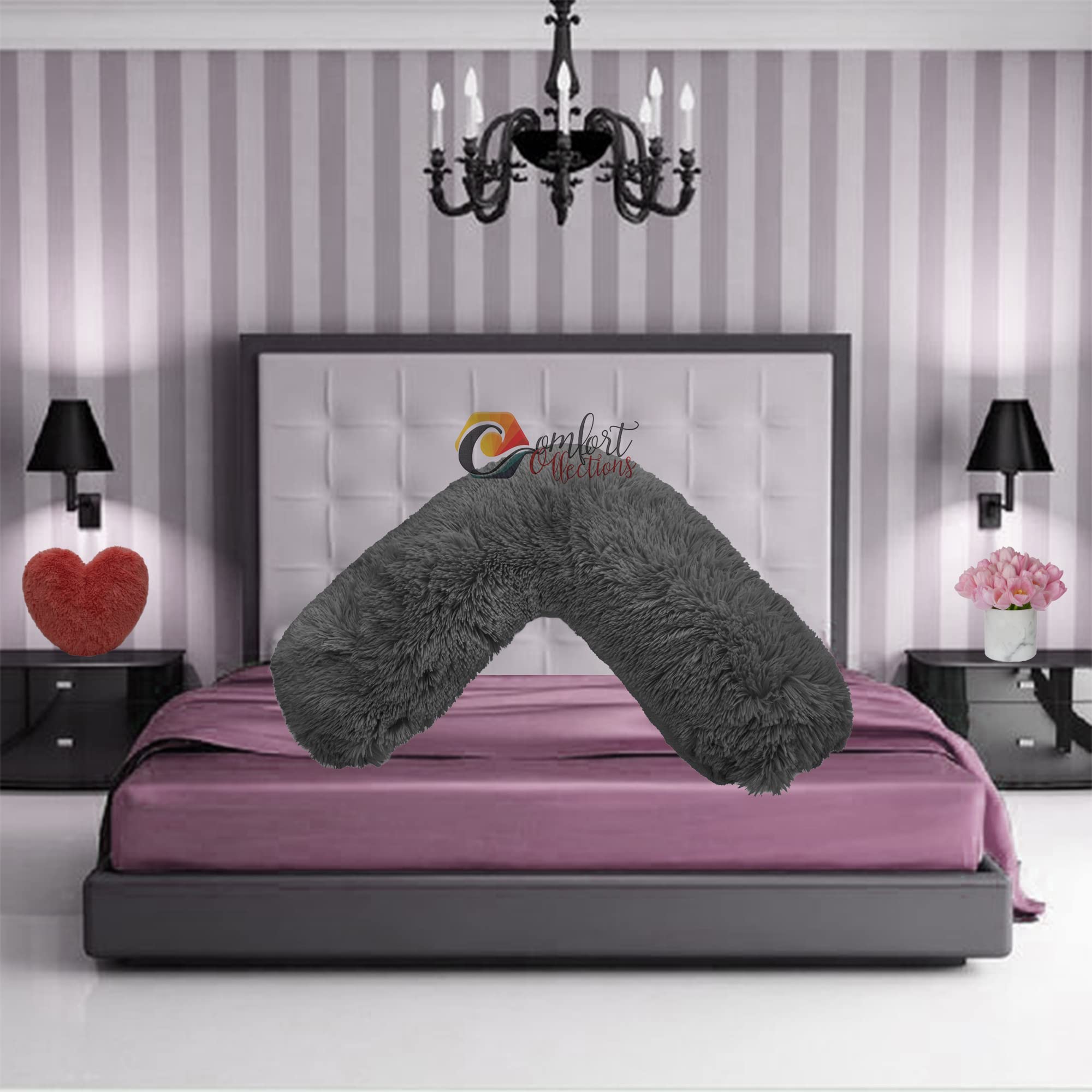 V Shaped Teddy Cuddles V Pillow Case Soft Back Neck Nursing Pregnancy Support Warm Cosy Pillowcase COLOUR: CHARCOAL