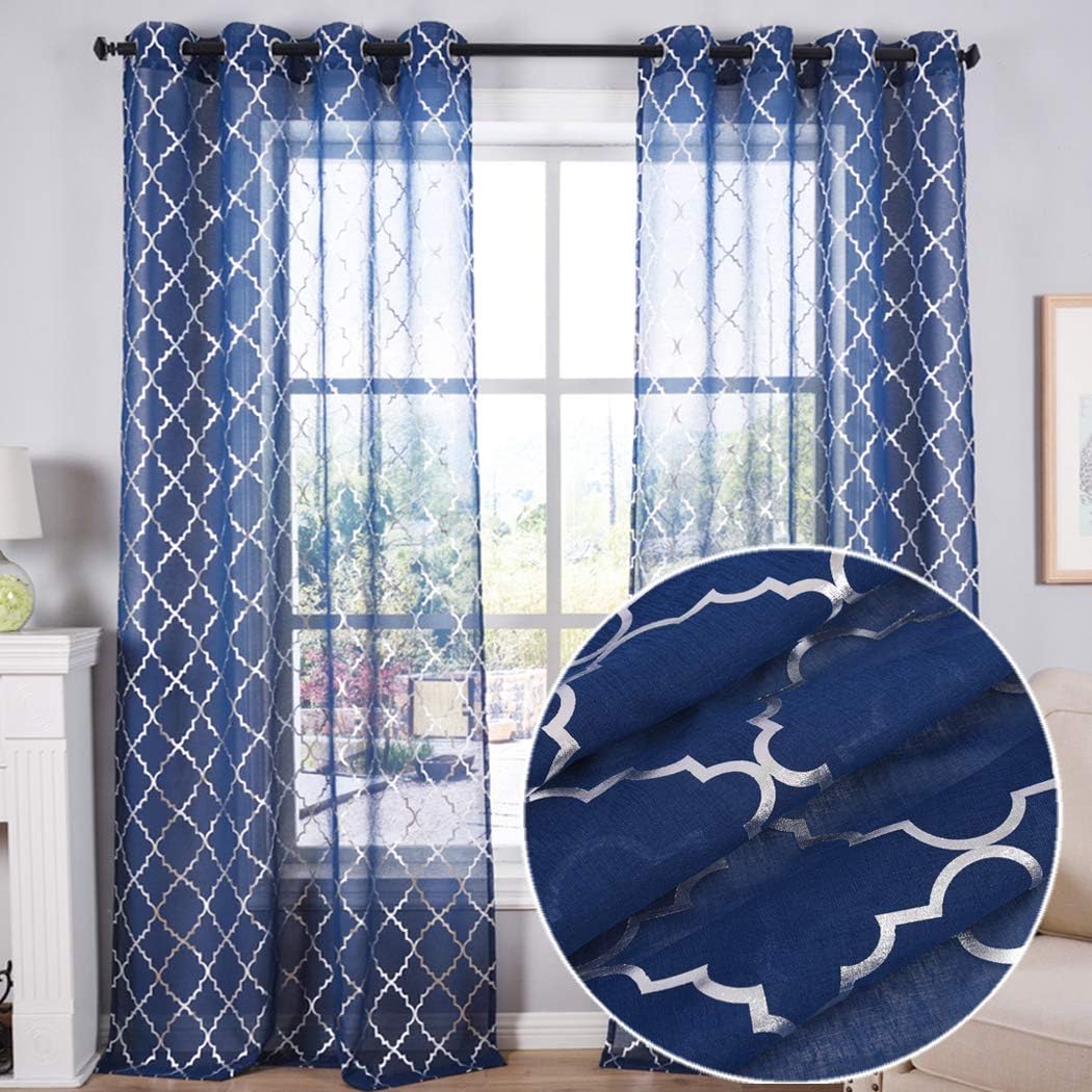 Kotile Kids Room Navy Blue Sheer Curtains, Grommet Top