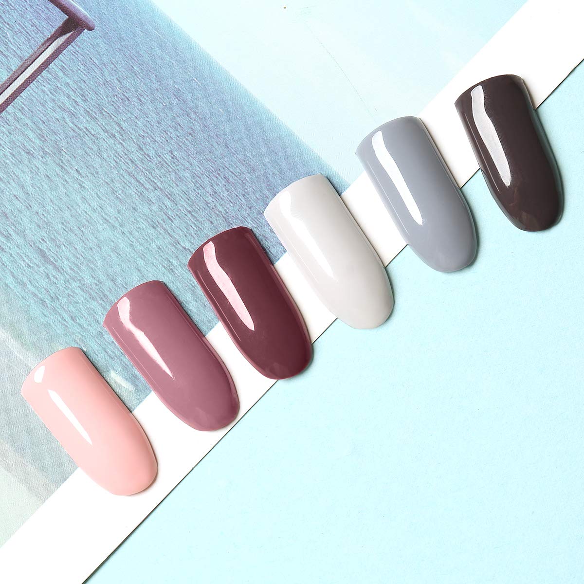 Gel Nail Polish Start Kit with 84W Nail Lamp, Gel Nail Polish Kit Nude Pink Glitter 6 Colors 10ML Gel Polish and No Wipe Top and Base Coat, Soak Off Gel Color Set Manicure Tools : Beauty