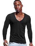 Zbrandy Deep V Neck Shirt Men Long Sleeve Stretch