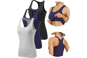 Vislivin Workout Tank Tops for Women with Built in Bra Racerback Tank Top Cotton Camisole Sleeveless Undershirts 3 Pack