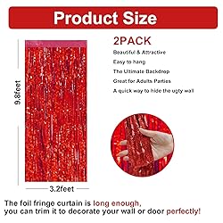 2 Pack 3.2 ft x 9.8 ft bling Red Tinsel Curtain