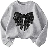 RoseSeek Girl's Bowknot Graphic Sweatshirts Crew Neck Long Sleeve Pullover Sweatshirts