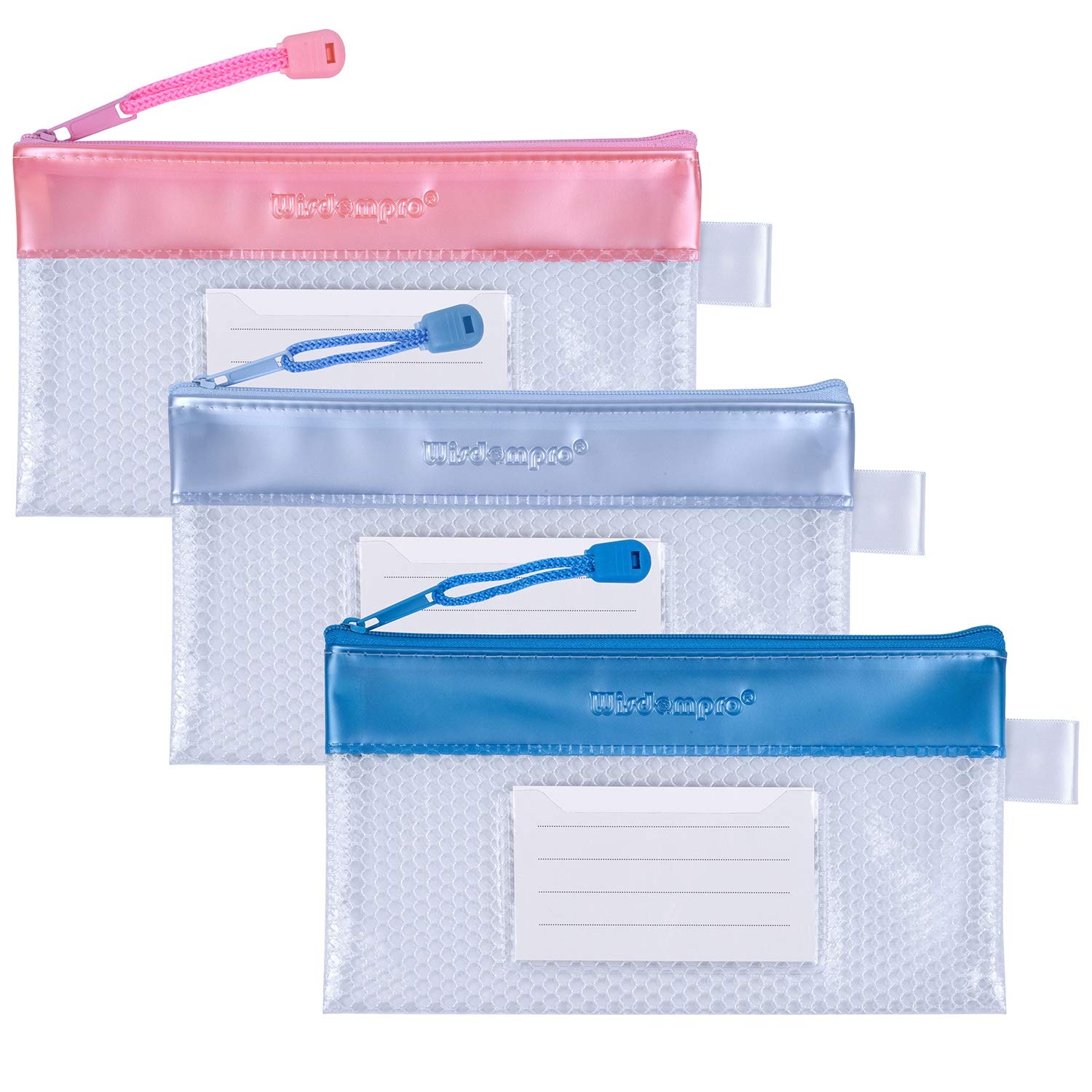 wisdompro Zipper Receipt Holder Folder, 3 Packs Receipt Pouch Bag, Small Plastic Wallet with Label Pocket Organizer for Bills, Cash, Invoice, Office, School or Travel Supplies