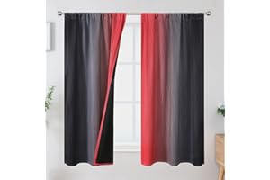 Estelar Textiler Red and Black Blackout Curtains for Game Room, Full Room Darkening Rod Pocket Ombre Curtains for Kids Room, Thermal Insulated Light Blocking Gradient Drapes, 42Wx63L, 2 Panels