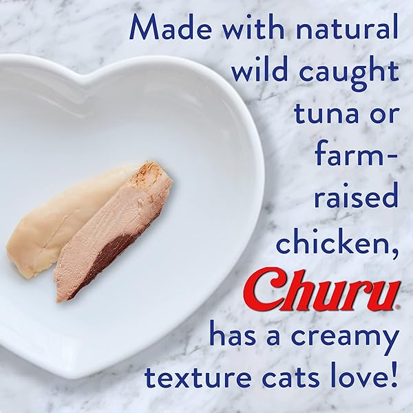 INABA CHURU CAT TREATS, GRAIN-FREE, LICKABLE, SQUEEZABLE CREAMY PURÉE CAT TREAT/TOPPER WITH VITAMIN E & TAURINE, 0.5 OUNCES EACH TUBE, 4 TUBES, TUNA WITH SCALLOP RECIPE