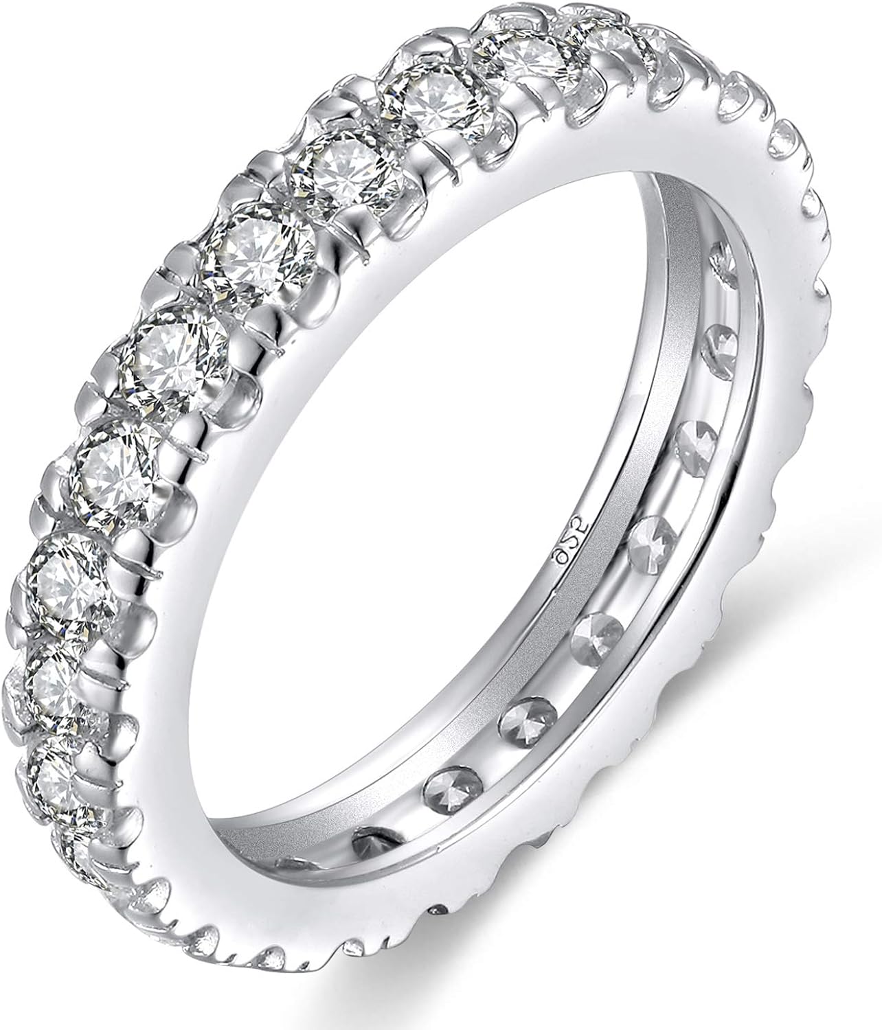 EAMTI 925 Sterling Silver Eternity Ring Cubic Zirconia Engagement Wedding Band 4mm Size 410