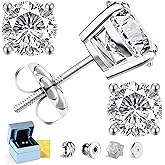 LuckyClub Moissanite Screw Back Earrings,18K White Gold Plated 925 Sterling Silver Earrings, D Color VVS1 Clarity Lab Created Hypoallergenic Moissanite Jewelry Like a Diamond Stud Earrings for Women Men Valentine Gift(0.6-4ct)